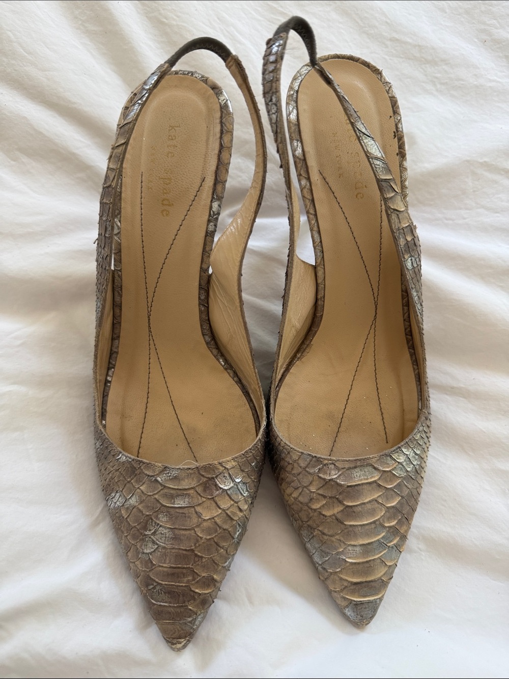 kate spade Metallic Taupe Snakeskin Slingback Pumps